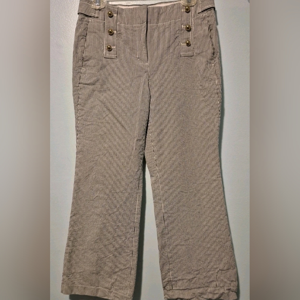 J Crew Black Label Blue White Pinstripe Sailor Flat Front Teddie Pant Women's Sz